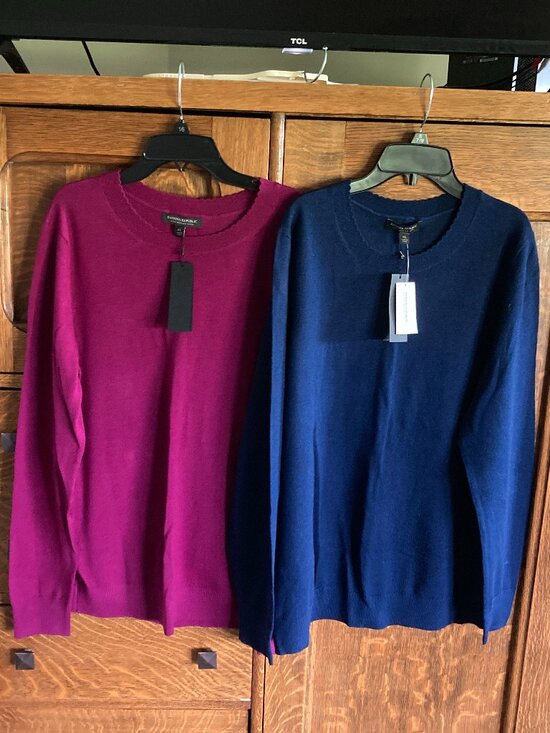 Banana Republic Sweaters - Lot of 2 NWT Banana Republic merino sweaters, scalloped neck, plum & navy, XL